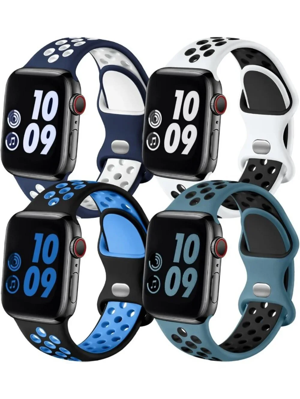 4 Pack Breathable Silicone Sport Bands for Apple Watch 38mm-49mm, Unisex Straps
